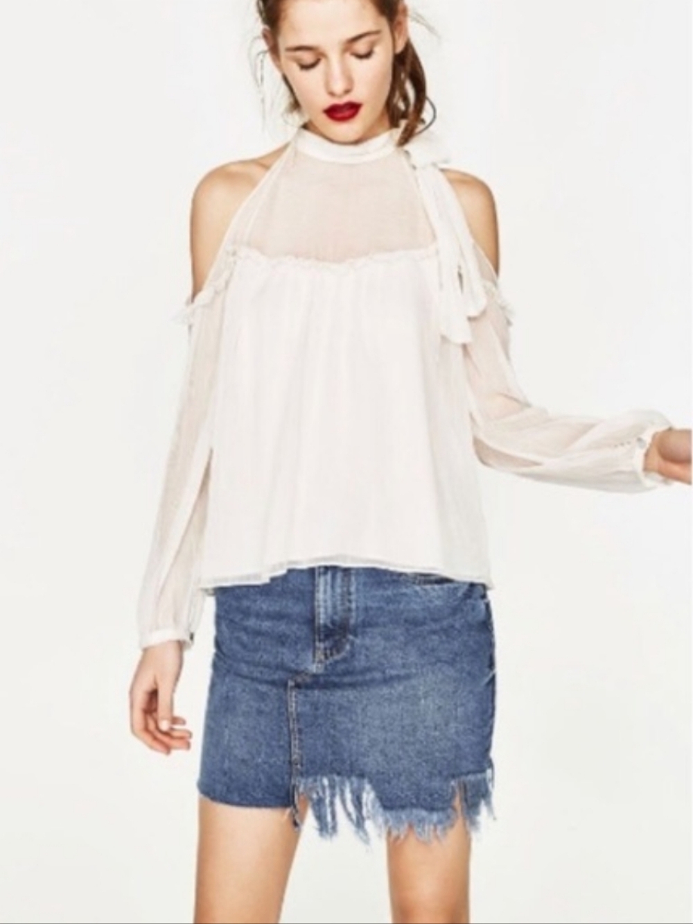 Cold-Shoulder Halter Blouse